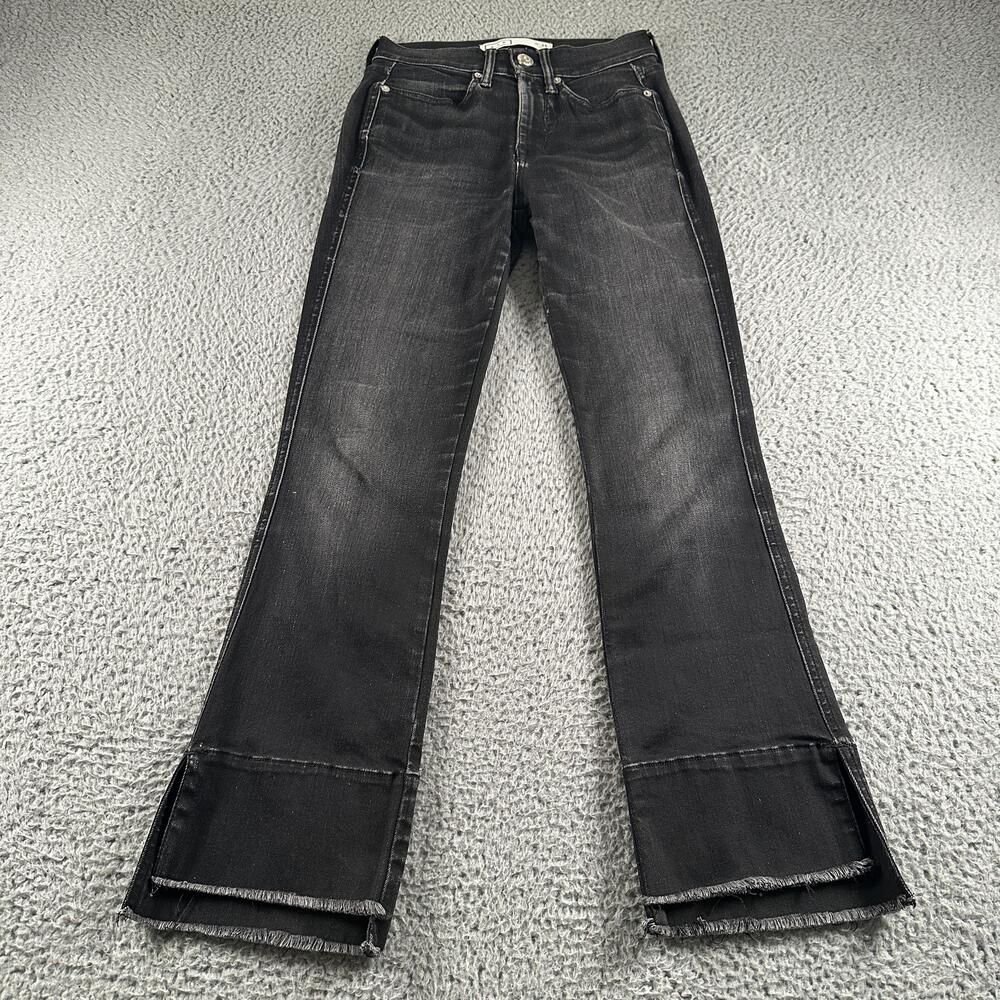 AYR The Shade Flare Jeans Womens 25 Black Charcoal Frayed Hem Stretch Denim